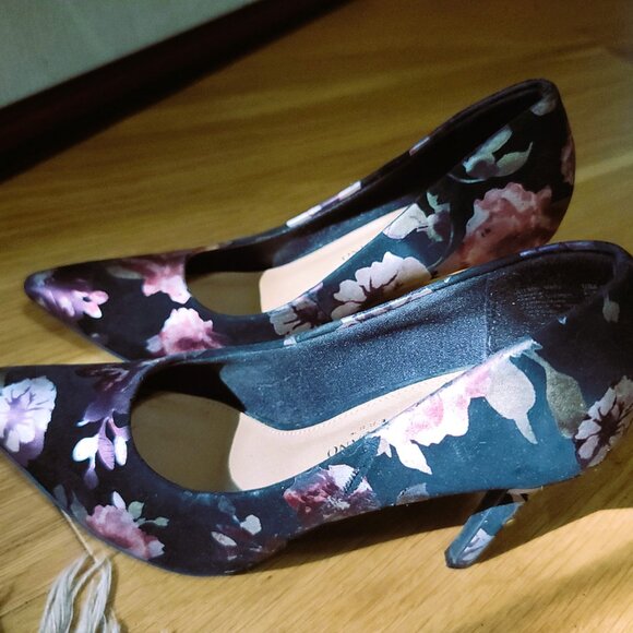 Chic Black Floral Pink Cream Lilac Design Silk Sheen Stiletto Heels 5.5 Comfort - Picture 11 of 16